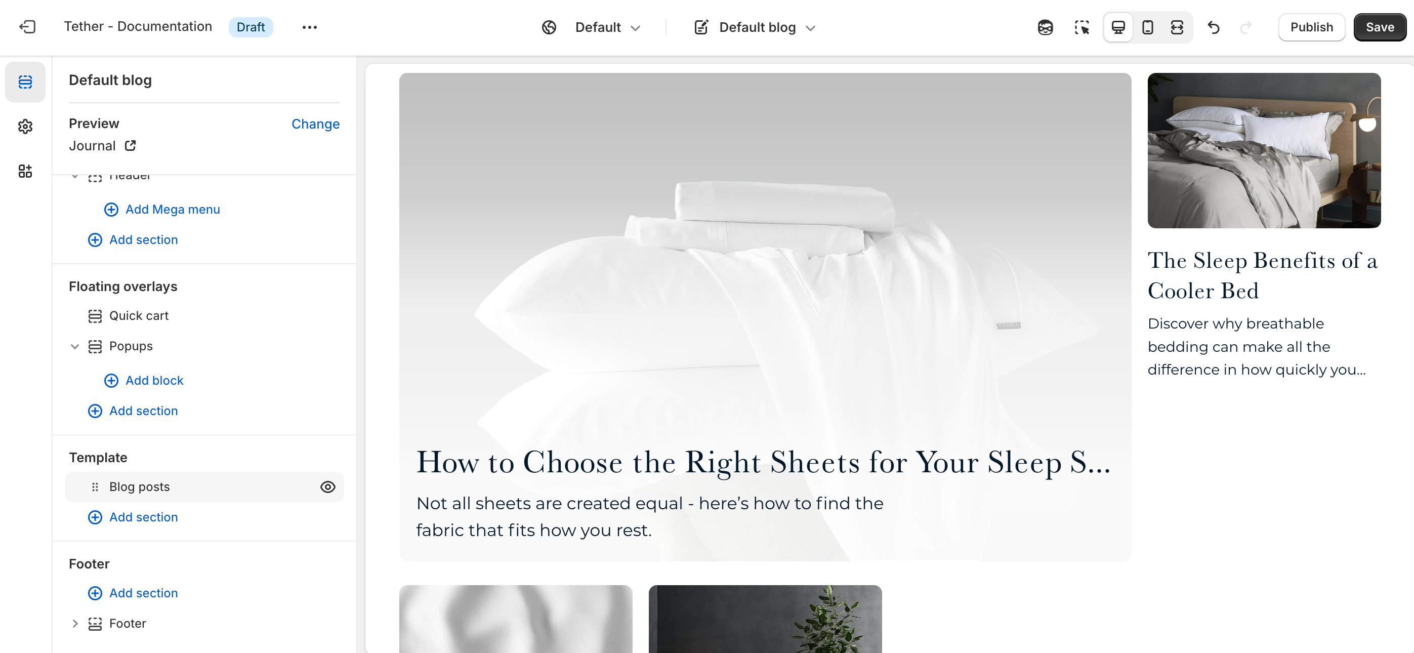 Blog posts section shown in the Shopify editor