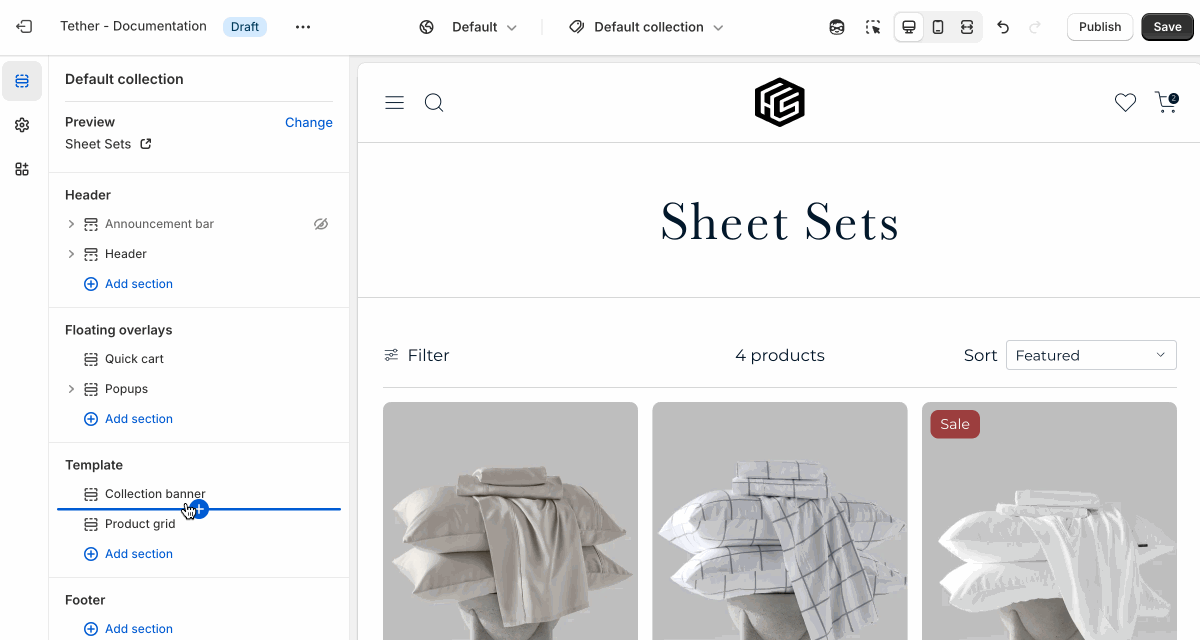 Collection banner section settings in use