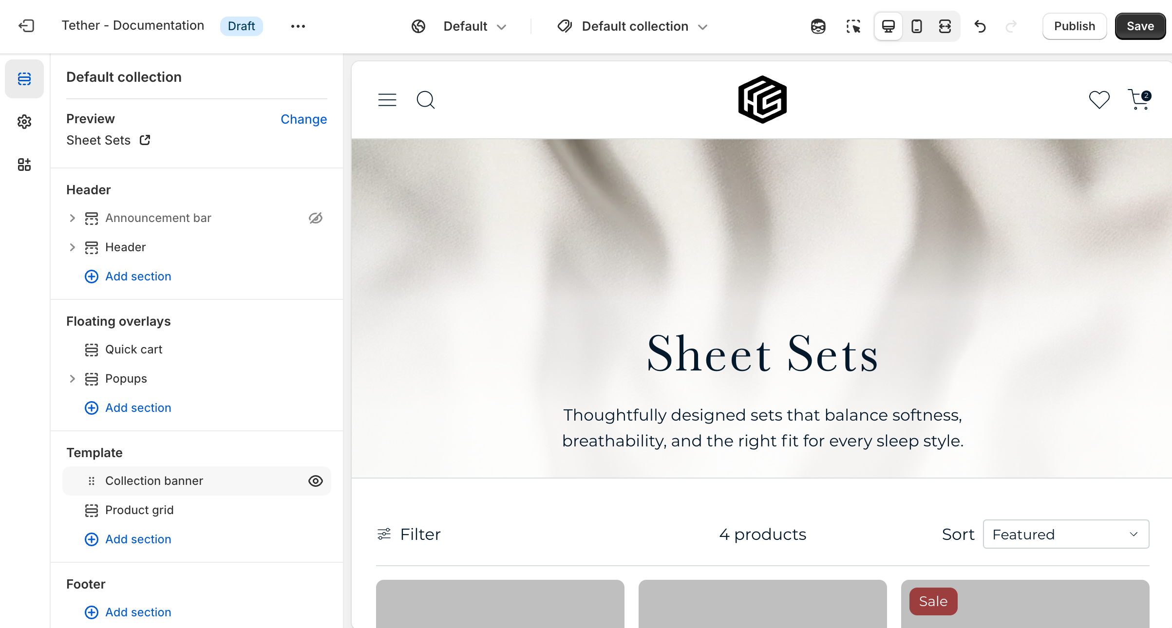 Collection banner section shown in the Shopify editor