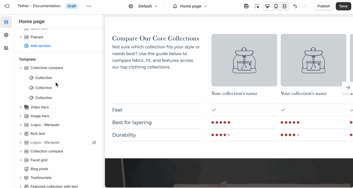 Using the comparison collection block