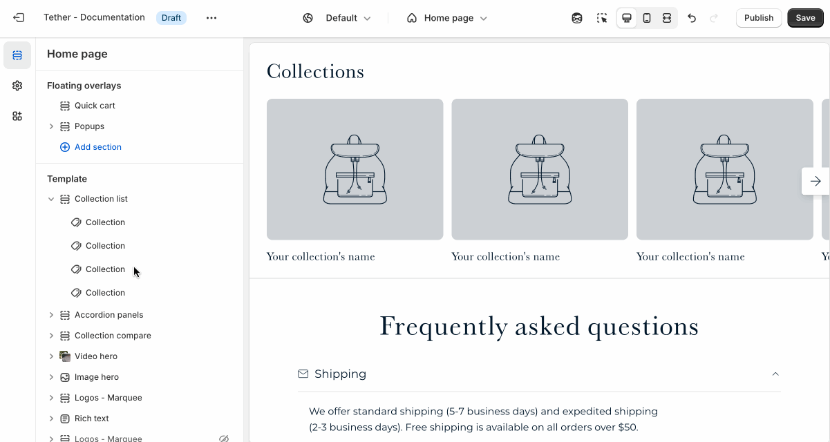 Collection list collection block settings being shown