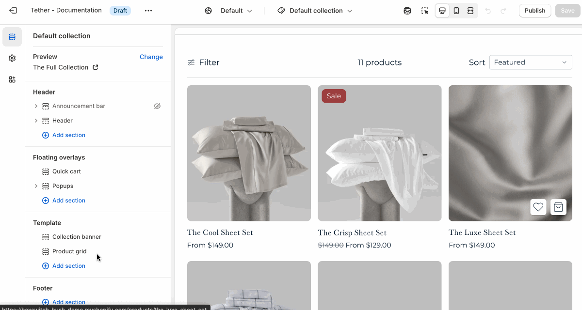 Product grid content settings being used
