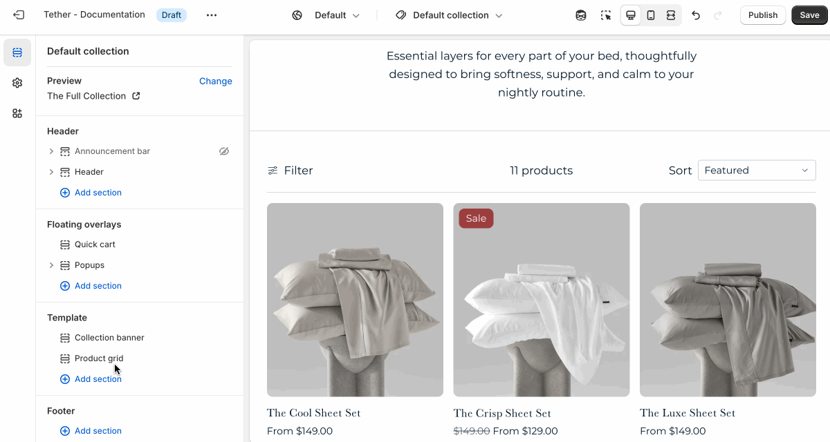 Product filtering and sorting settings being used