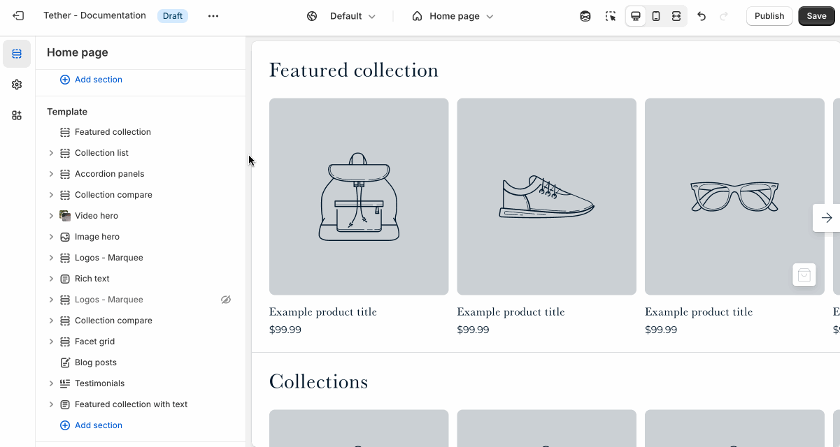 Featured collection section settings being shown