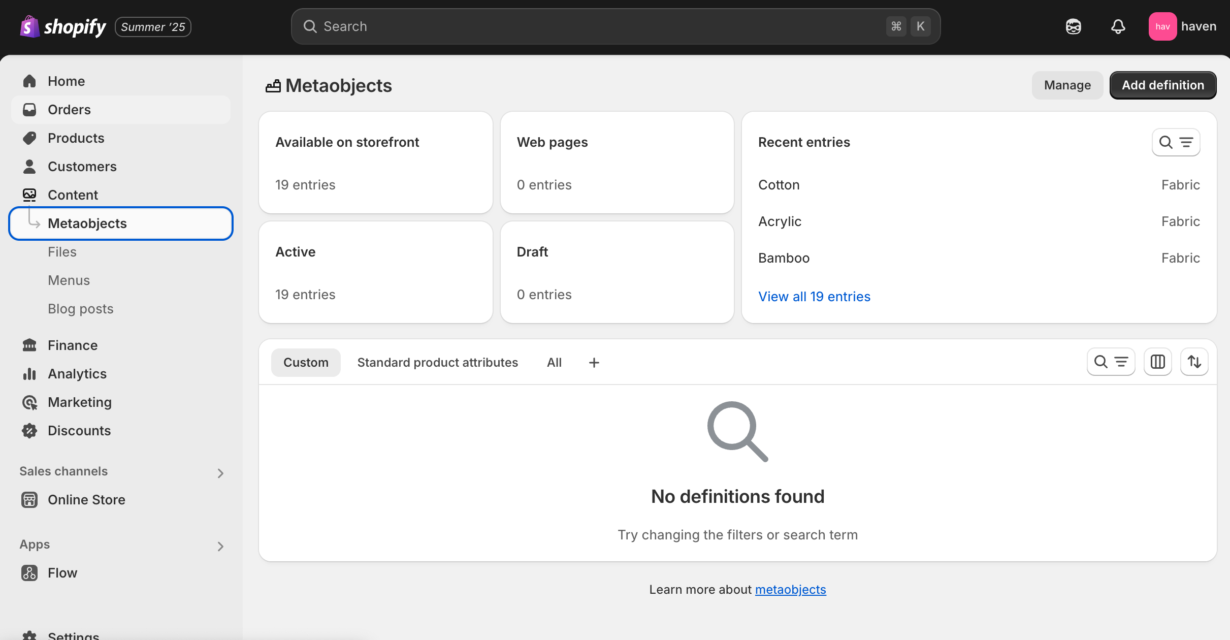 Adding a new metaobject defininition