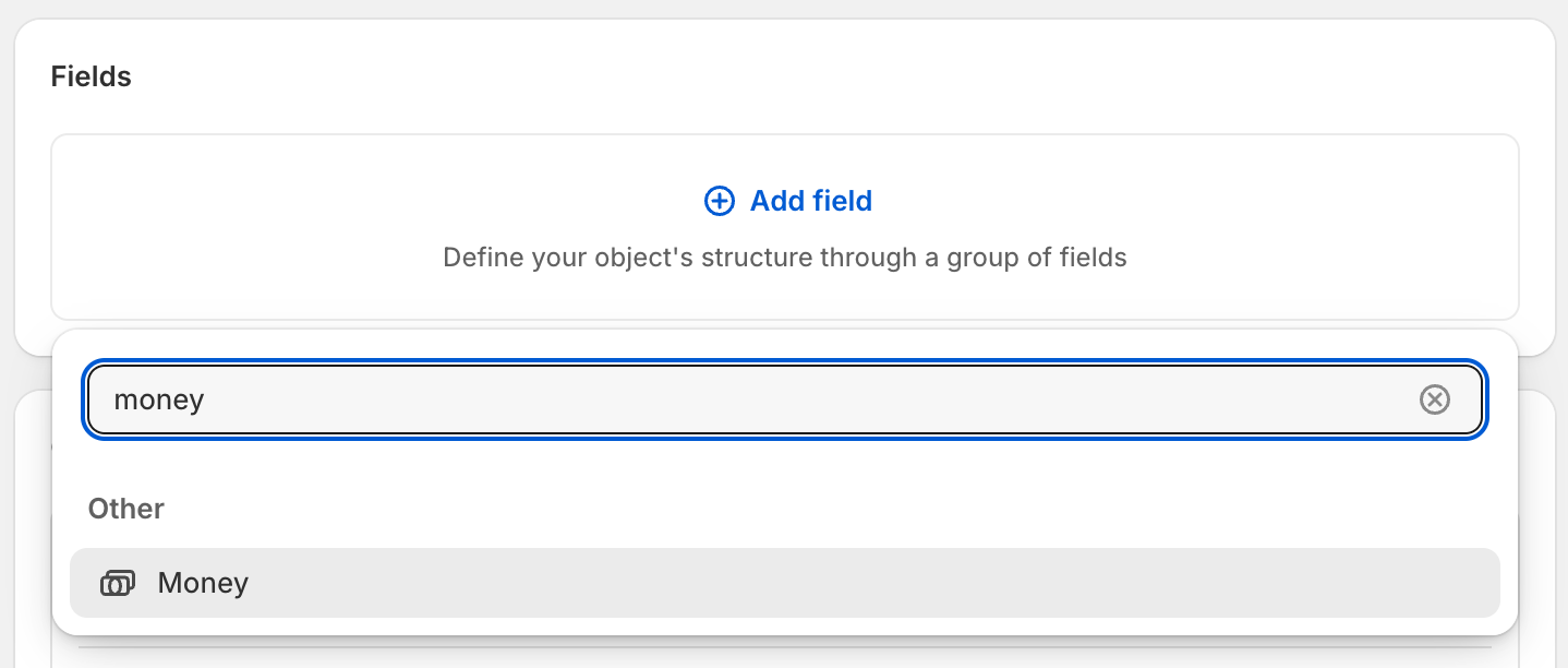Add a money field to your new metaobject