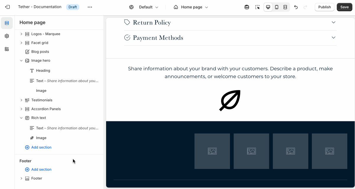 Add the Heading block using the theme editor
