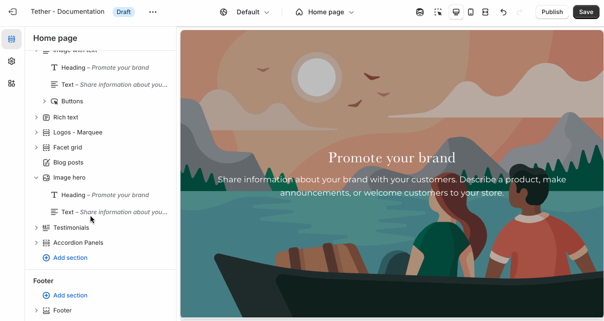 Add the Image block using the theme editor