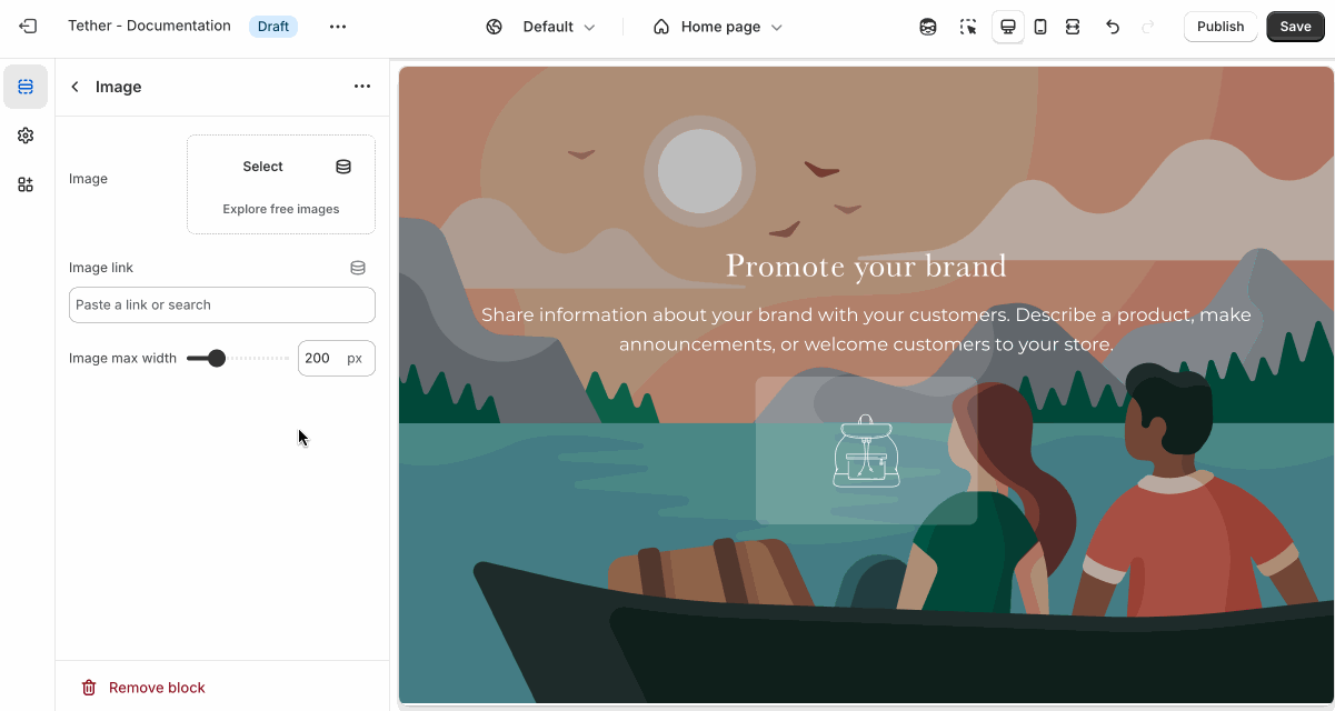 Add the Image block using the theme editor
