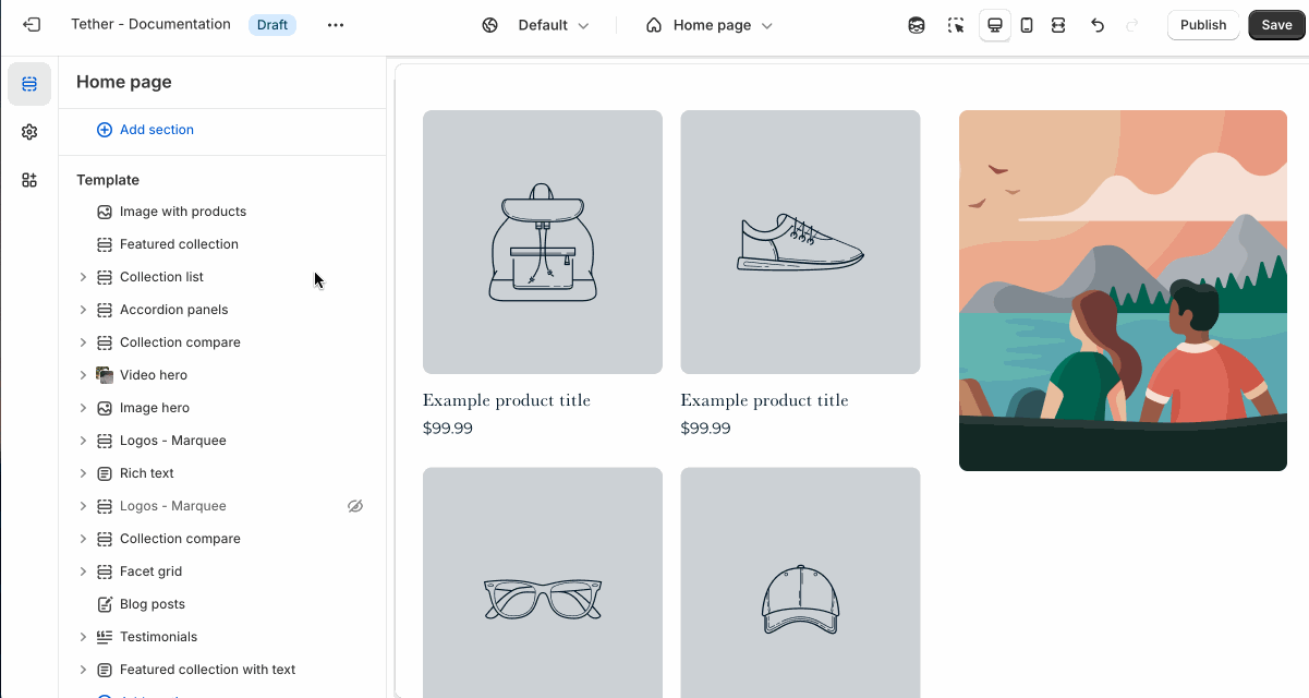 Image with products section settings being shown