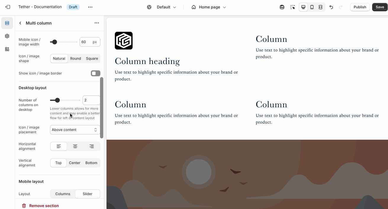 Desktop layout settings in use