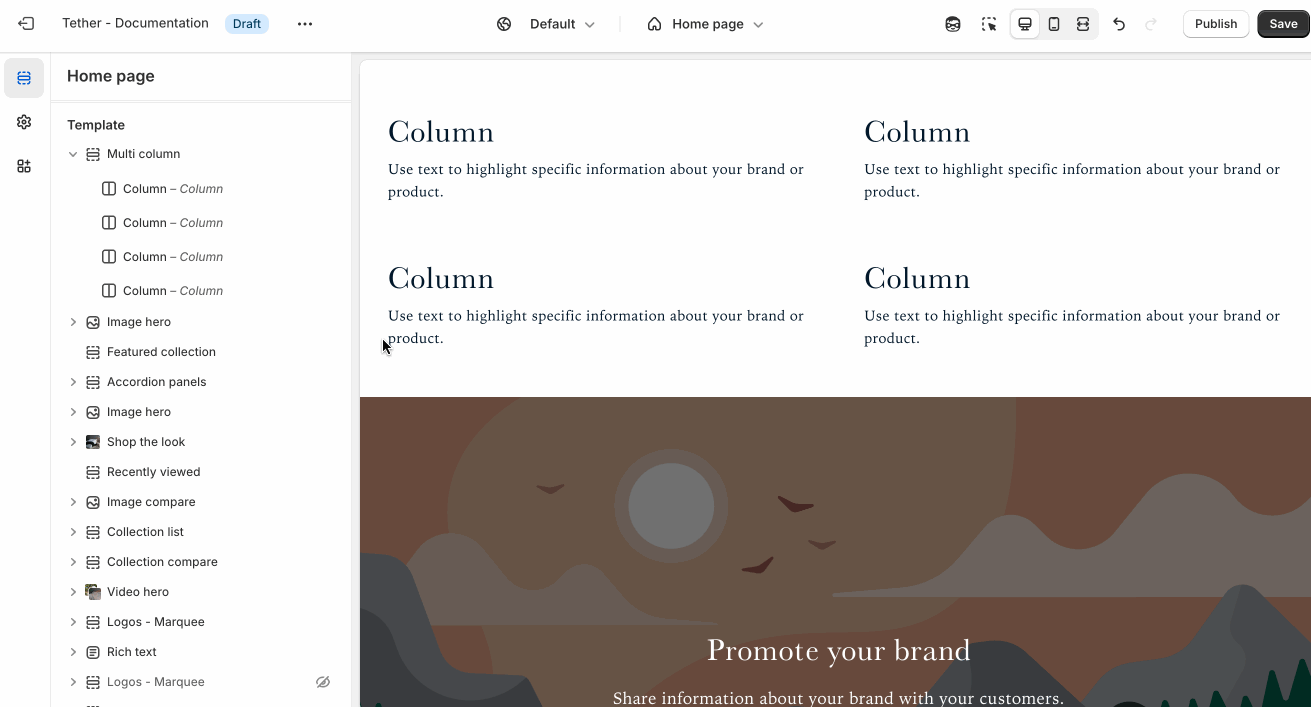 Mobile layout settings in use