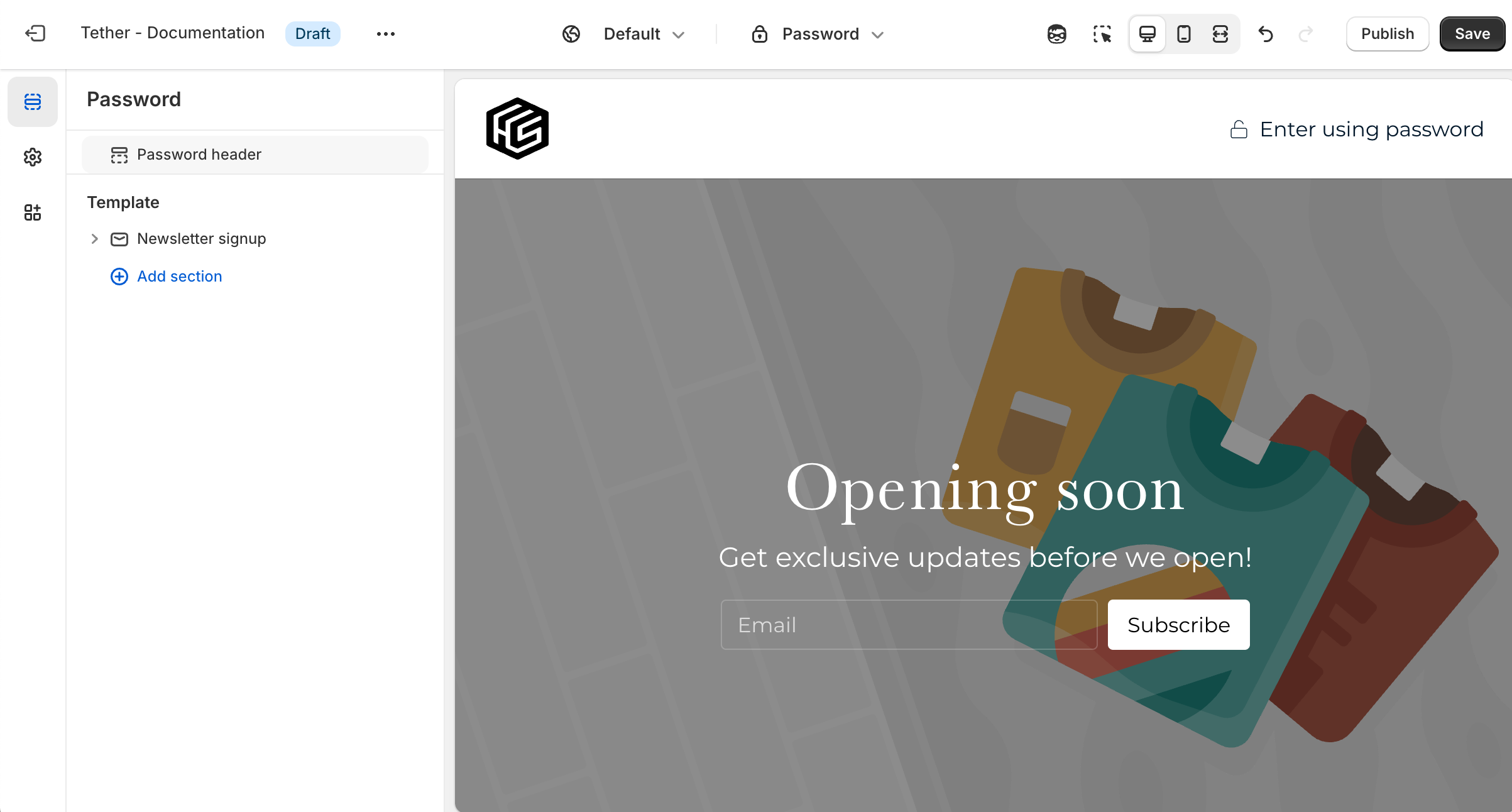 Password header section preview