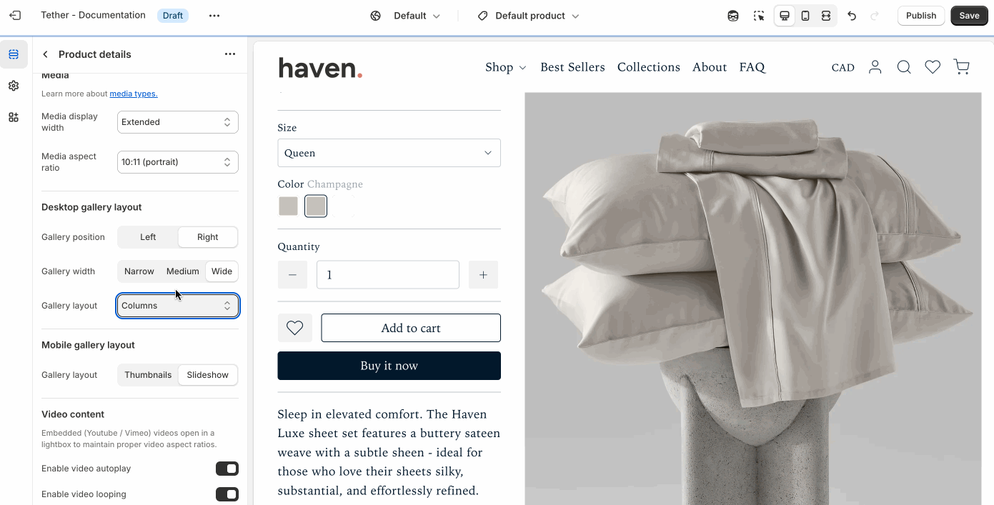 Product desktop gallery layout settings being used