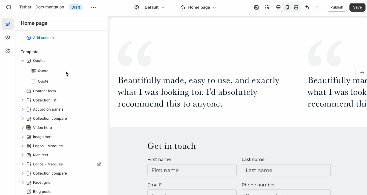 Quote block settings being shown