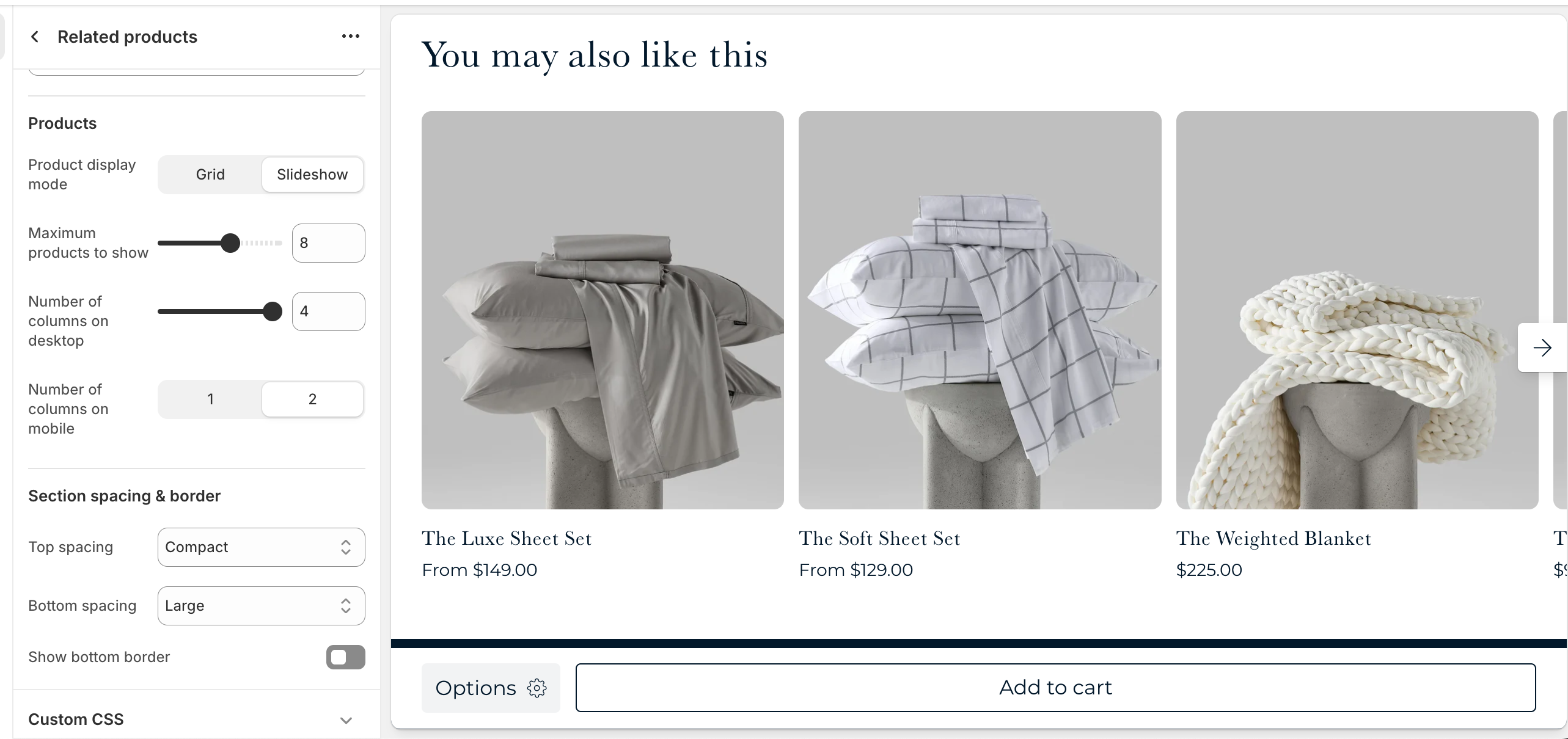 Related products section settings being shown
