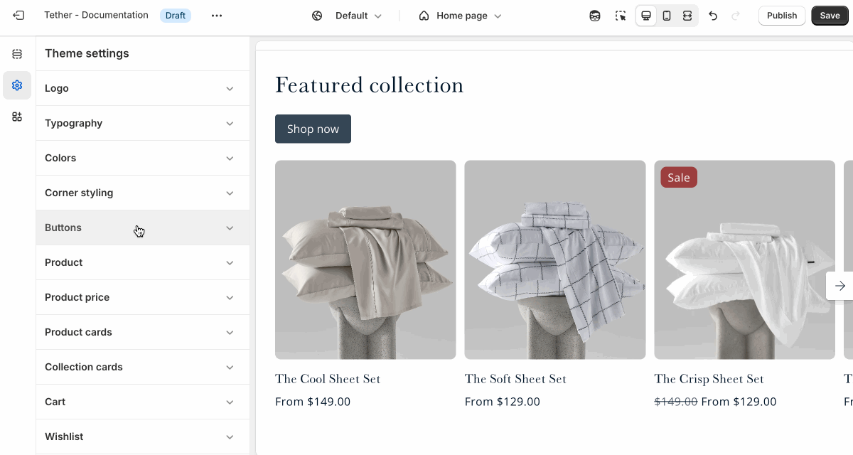 Buttons settings in use