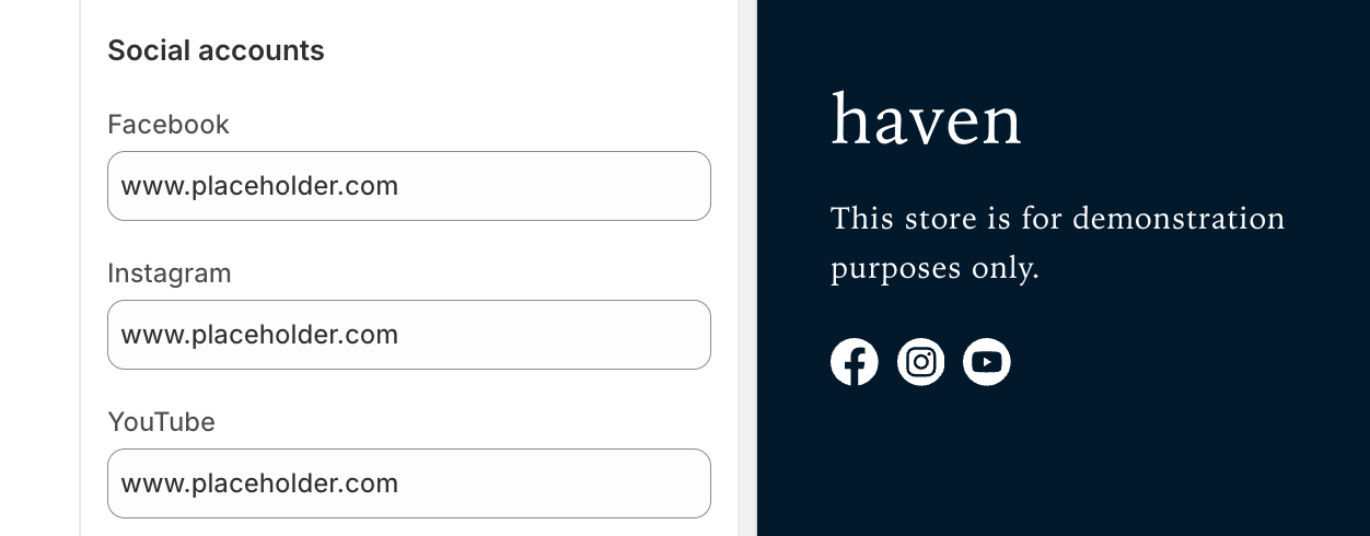 Social icons being shown in the Footer section