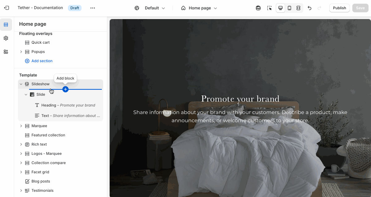 Slideshow block settings being used